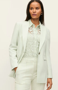 NEW ANN TAYLOR PALE AQUA FITTED LONG BLAZER JACKET SZ 4P 4 PETITE